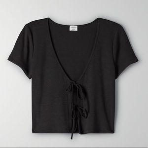 ARITZIA WILFRED FREE BLACK ONLY TIE-FRONT T-SHIRT